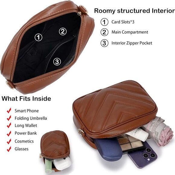 Chevron Quilted Small Crossbody Bag with Coin Purse Pouch, Women Square Camera S - Picture 5 of 5